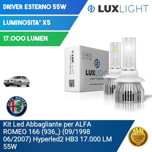 Kit Led Abbagliante per ALFA ROMEO 166 (936_) (09/1998 06/2007) Hyperled2 HB3 17.000 LM 55W