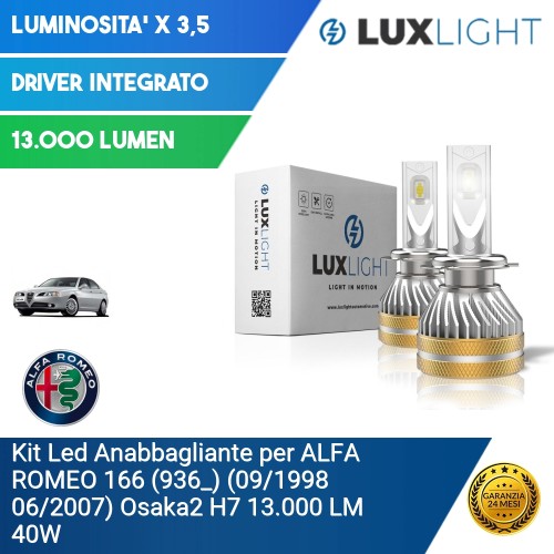 Kit Led Anabbagliante per ALFA ROMEO 166 (936_) (09/1998 06/2007) Osaka2 H7 13.000 LM 40W