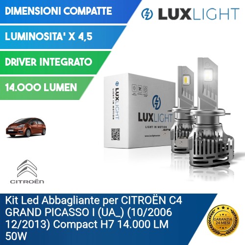 Kit Led Abbagliante per CITROËN C4 GRAND PICASSO I (UA_) (10/2006 12/2013) Compact H7 14.000 LM 50W