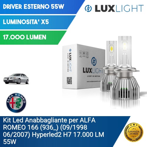 Kit Led Anabbagliante per ALFA ROMEO 166 (936_) (09/1998 06/2007) Hyperled2 H7 17.000 LM 55W