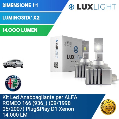 Kit Led Anabbagliante per ALFA ROMEO 166 (936_) (09/1998 06/2007) Plug&Play D1 Xenon 14.000 LM