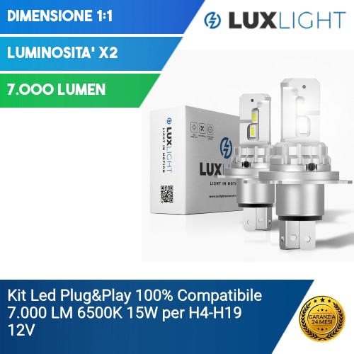 Kit Led Plug&Play 100% Compatibile 7.000 LM 6500K 15W per H4-H19 12V