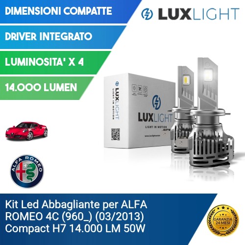 Kit Led Abbagliante per ALFA ROMEO 4C (960_) (03/2013) Compact H7 14.000 LM 50W