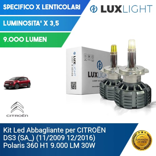 Kit Led Abbagliante per CITROËN DS3 (SA_) (11/2009 12/2016) Polaris 360 H1 9.000 LM 30W