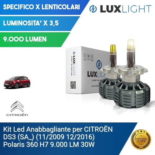 Kit Led Anabbagliante per CITROËN DS3 (SA_) (11/2009 12/2016) Polaris 360 H7 9.000 LM 30W