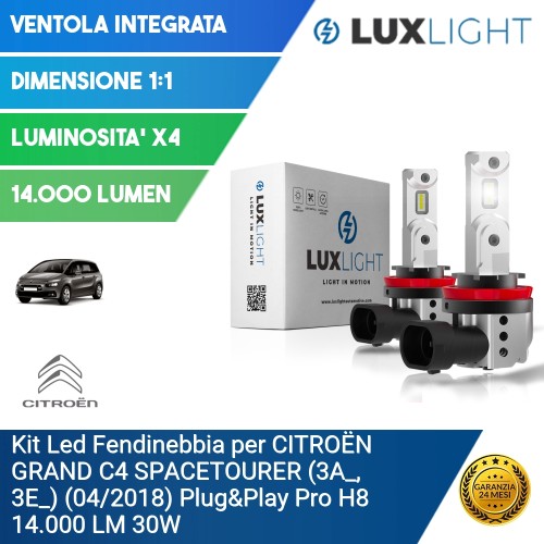 Kit Led Fendinebbia per CITROËN GRAND C4 SPACETOURER (3A_, 3E_) (04/2018) Plug&Play Pro H8 14.000 LM 30W