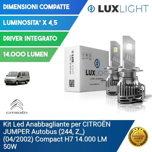 Kit Led Anabbagliante per CITROËN JUMPER Autobus (244, Z_) (04/2002) Compact H7 14.000 LM 50W