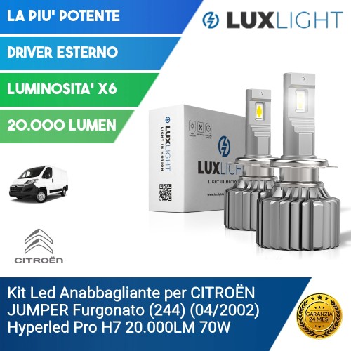 Kit Led Anabbagliante per CITROËN JUMPER Furgonato (244) (04/2002) Hyperled Pro H7 20.000LM 70W