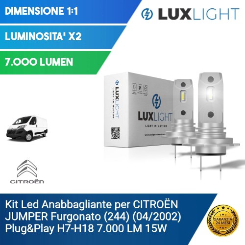 Kit Led Anabbagliante per CITROËN JUMPER Furgonato (244) (04/2002) Plug&Play H7-H18 7.000 LM 15W