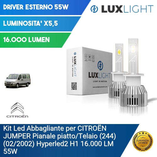 Kit Led Abbagliante per CITROËN JUMPER Pianale piatto/Telaio (244) (02/2002) Hyperled2 H1 16.000 LM 55W