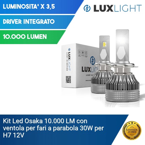 Kit Led Osaka 10.000 LM con ventola per fari a parabola 30W per H7 12V