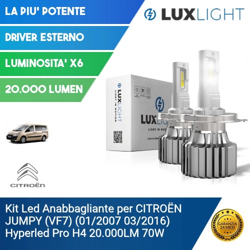 Kit Led Anabbagliante per CITROËN JUMPY (VF7) (01/2007 03/2016) Hyperled Pro H4 20.000LM 70W