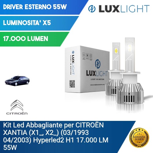 Kit Led Abbagliante per CITROËN XANTIA (X1_, X2_) (03/1993 04/2003) Hyperled2 H1 17.000 LM 55W