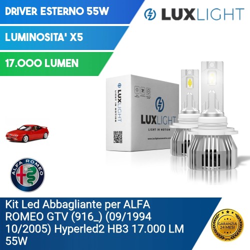 Kit Led Abbagliante per ALFA ROMEO GTV (916_) (09/1994 10/2005) Hyperled2 HB3 17.000 LM 55W