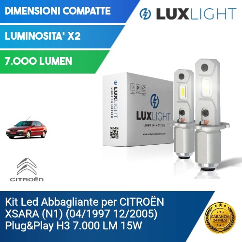 Kit Led Abbagliante per CITROËN XSARA (N1) (04/1997 12/2005) Plug&Play H3 7.000 LM 15W