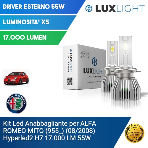 Kit Led Anabbagliante per ALFA ROMEO MITO (955_) (08/2008) Hyperled2 H7 17.000 LM 55W