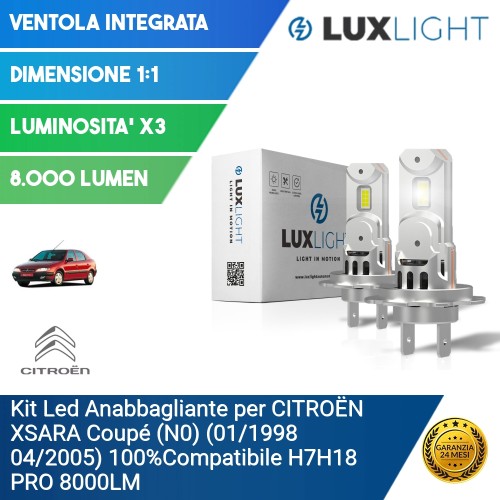 Kit Led Anabbagliante per CITROËN XSARA Coupé (N0) (01/1998 04/2005) 100%Compatibile H7H18 PRO 8000LM