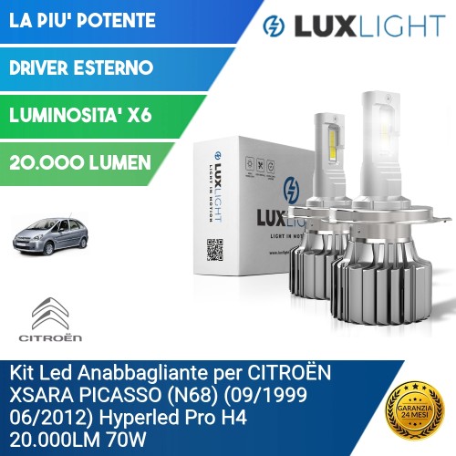 Kit Led Anabbagliante per CITROËN XSARA PICASSO (N68) (09/1999 06/2012) Hyperled Pro H4 20.000LM 70W