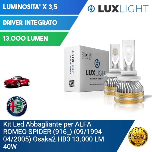 Kit Led Abbagliante per ALFA ROMEO SPIDER (916_) (09/1994 04/2005) Osaka2 HB3 13.000 LM 40W