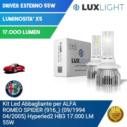 Kit Led Abbagliante per ALFA ROMEO SPIDER (916_) (09/1994 04/2005) Hyperled2 HB3 17.000 LM 55W