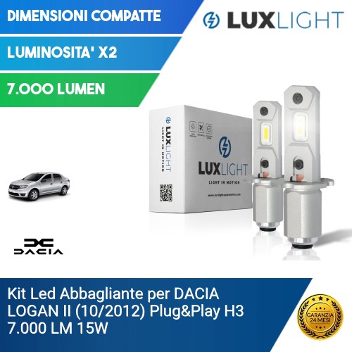 Kit Led Abbagliante per DACIA LOGAN II (10/2012) Plug&Play H3 7.000 LM 15W