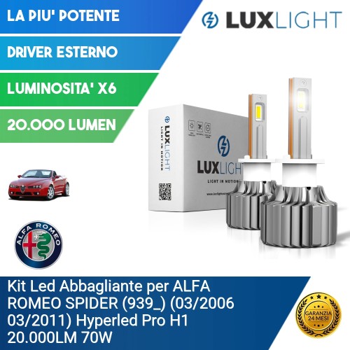 Kit Led Abbagliante per ALFA ROMEO SPIDER (939_) (03/2006 03/2011) Hyperled Pro H1 20.000LM 70W