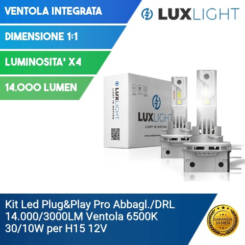 Kit Led Plug&Play Pro Abbagl./DRL 14.000/3000LM Ventola 6500K 30/10W per H15 12V