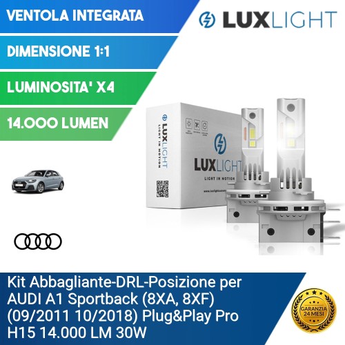 Kit Abbagliante-DRL-Posizione per AUDI A1 Sportback (8XA, 8XF) (09/2011 10/2018) Plug&Play Pro H15 14.000 LM 30W