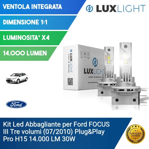 Kit Led Abbagliante per Ford FOCUS III Tre volumi (07/2010) Plug&Play Pro H15 14.000 LM 30W