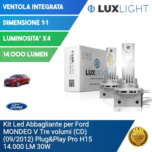 Kit Led Abbagliante per Ford MONDEO V Tre volumi (CD) (09/2012) Plug&Play Pro H15 14.000 LM 30W