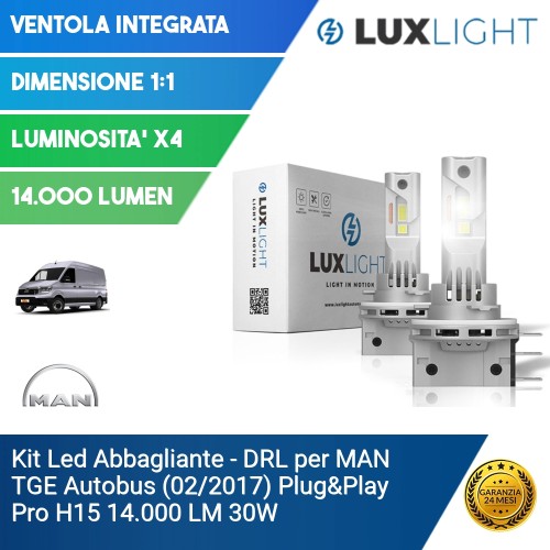 Kit Led Abbagliante - DRL per MAN TGE Autobus (02/2017) Plug&Play Pro H15 14.000 LM 30W