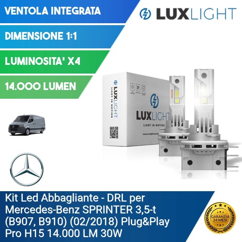 Kit Led Abbagliante - DRL per Mercedes-Benz SPRINTER 3,5-t (B907, B910) (02/2018) Plug&Play Pro H15 14.000 LM 30W