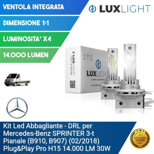 Kit Led Abbagliante - DRL per Mercedes-Benz SPRINTER 3-t Pianale (B910, B907) (02/2018) Plug&Play Pro H15 14.000 LM 30W