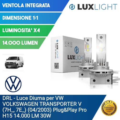 DRL - Luce Diurna per VW VOLKSWAGEN TRANSPORTER V (7H_, 7E_) (04/2003) Plug&Play Pro H15 14.000 LM 30W