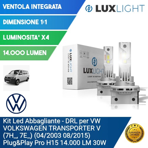 Kit Led Abbagliante - DRL per VW VOLKSWAGEN TRANSPORTER V (7H_, 7E_) (04/2003 08/2015) Plug&Play Pro H15 14.000 LM 30W