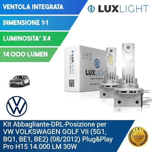 Kit Abbagliante-DRL-Posizione per VW VOLKSWAGEN GOLF VII (5G1, BQ1, BE1, BE2) (08/2012) Plug&Play Pro H15 14.000 LM 30W