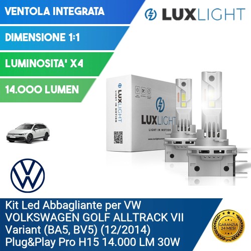 Kit Led Abbagliante per VW VOLKSWAGEN GOLF ALLTRACK VII Variant (BA5, BV5) (12/2014) Plug&Play Pro H15 14.000 LM 30W