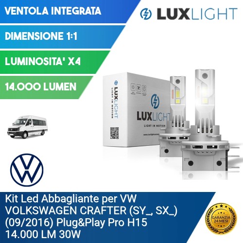 Kit Led Abbagliante per VW VOLKSWAGEN CRAFTER (SY_, SX_) (09/2016) Plug&Play Pro H15 14.000 LM 30W