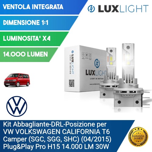 Kit Abbagliante-DRL-Posizione per VW VOLKSWAGEN CALIFORNIA T6 Camper (SGC, SGG, SHC) (04/2015) Plug&Play Pro H15 14.000 LM 30W