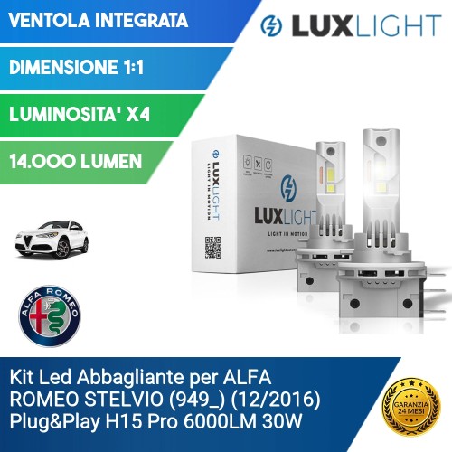 Kit Led Abbagliante per ALFA ROMEO STELVIO (949_) (12/2016) Plug&Play H15 Pro 6000LM 30W