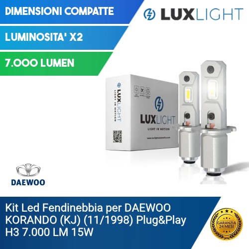 Kit Led Fendinebbia per DAEWOO KORANDO (KJ) (11/1998) Plug&Play H3 7.000 LM 15W