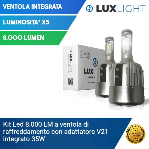 Kit Led 8.000 LM a ventola di raffreddamento con adattatore V21 integrato 35W