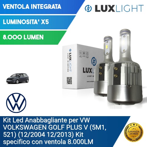 Kit Led Anabbagliante per VW VOLKSWAGEN GOLF PLUS V (5M1, 521) (12/2004 12/2013) Kit specifico con ventola 8.000LM