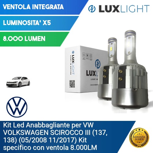 Kit Led Anabbagliante per VW VOLKSWAGEN SCIROCCO III (137, 138) (05/2008 11/2017) Kit specifico con ventola 8.000LM