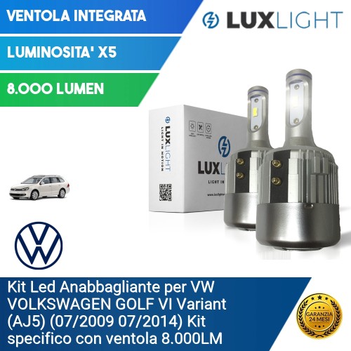 Kit Led Anabbagliante per VW VOLKSWAGEN GOLF VI Variant (AJ5) (07/2009 07/2014) Kit specifico con ventola 8.000LM