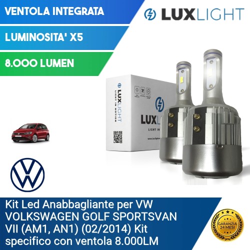 Kit Led Anabbagliante per VW VOLKSWAGEN GOLF SPORTSVAN VII (AM1, AN1) (02/2014) Kit specifico con ventola 8.000LM