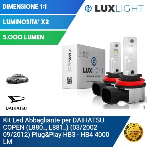 Kit Led Abbagliante per DAIHATSU COPEN (L880_, L881_) (03/2002 09/2012) Plug&Play HB3 - HB4 4000 LM