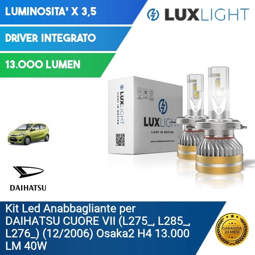 Kit Led Anabbagliante per DAIHATSU CUORE VII (L275_, L285_, L276_) (12/2006) Osaka2 H4 13.000 LM 40W