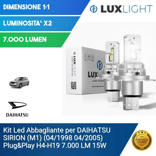 Kit Led Abbagliante per DAIHATSU SIRION (M1) (04/1998 04/2005) Plug&Play H4-H19 7.000 LM 15W