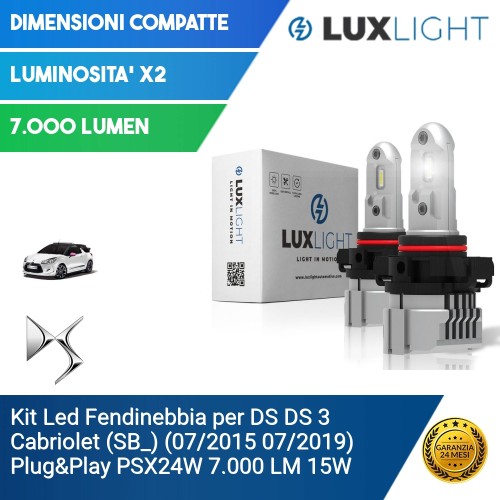 Kit Led Fendinebbia per DS DS 3 Cabriolet (SB_) (07/2015 07/2019) Plug&Play PSX24W 7.000 LM 15W